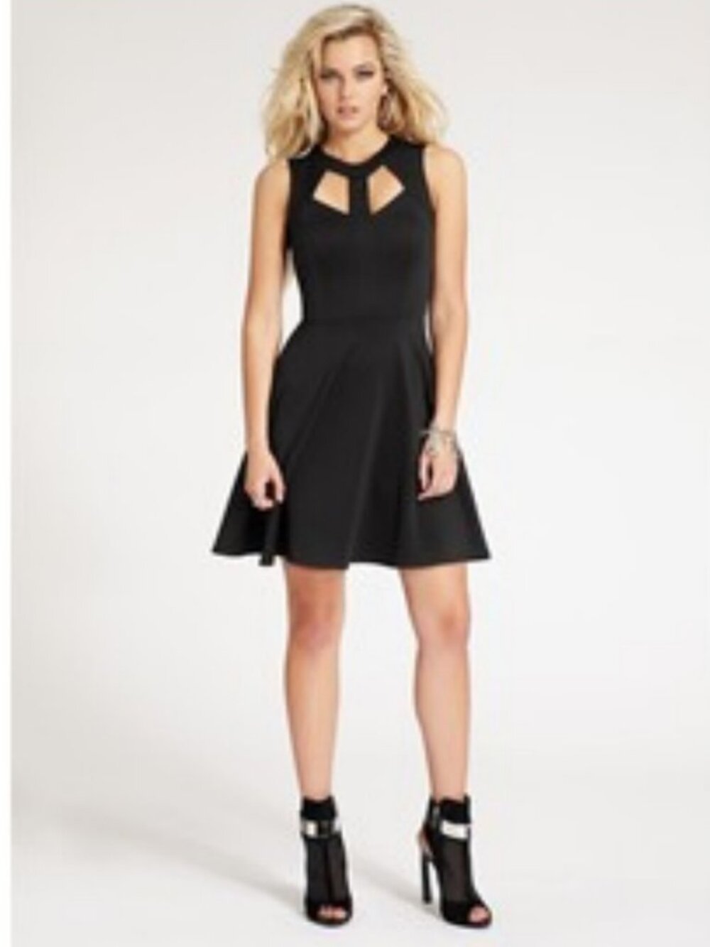 Guess Black Cutout Skater Fit Flare Mini Dress